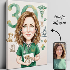 Pomysł na prezent dla weterynarki - personalizowana karykatura ze glowne