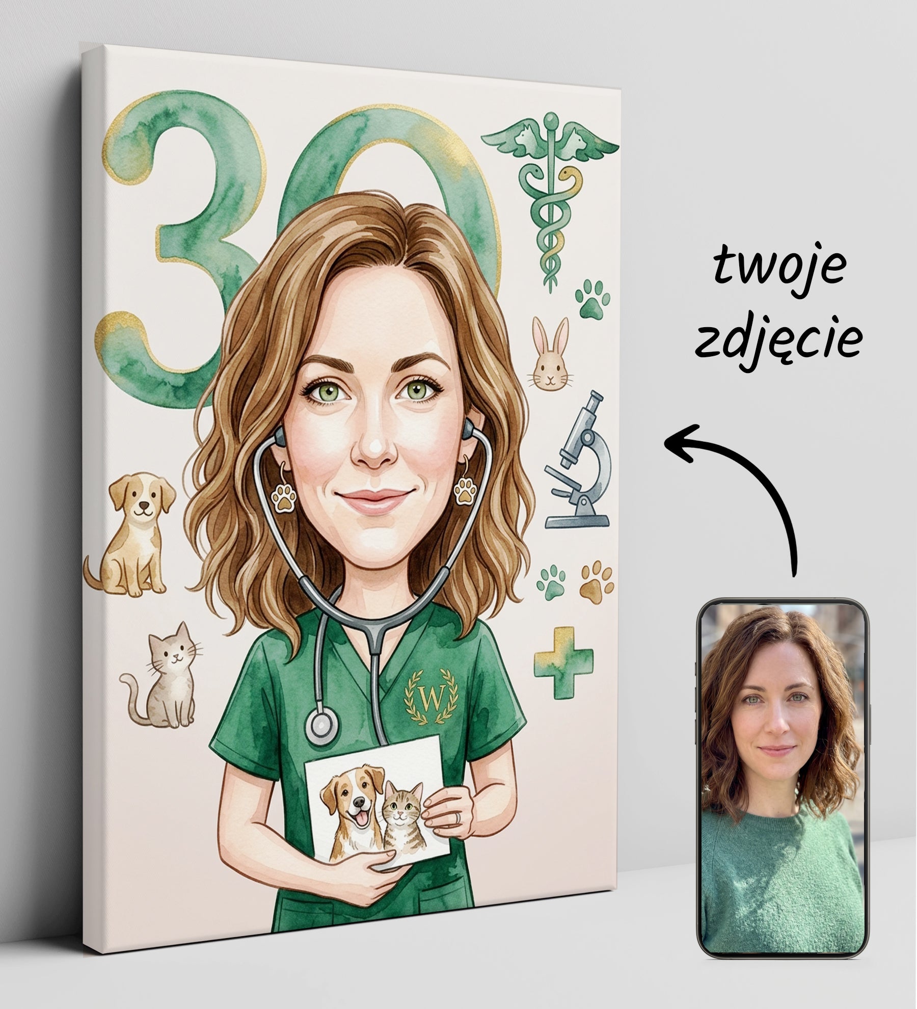 Pomysł na prezent dla weterynarki - personalizowana karykatura ze glowne