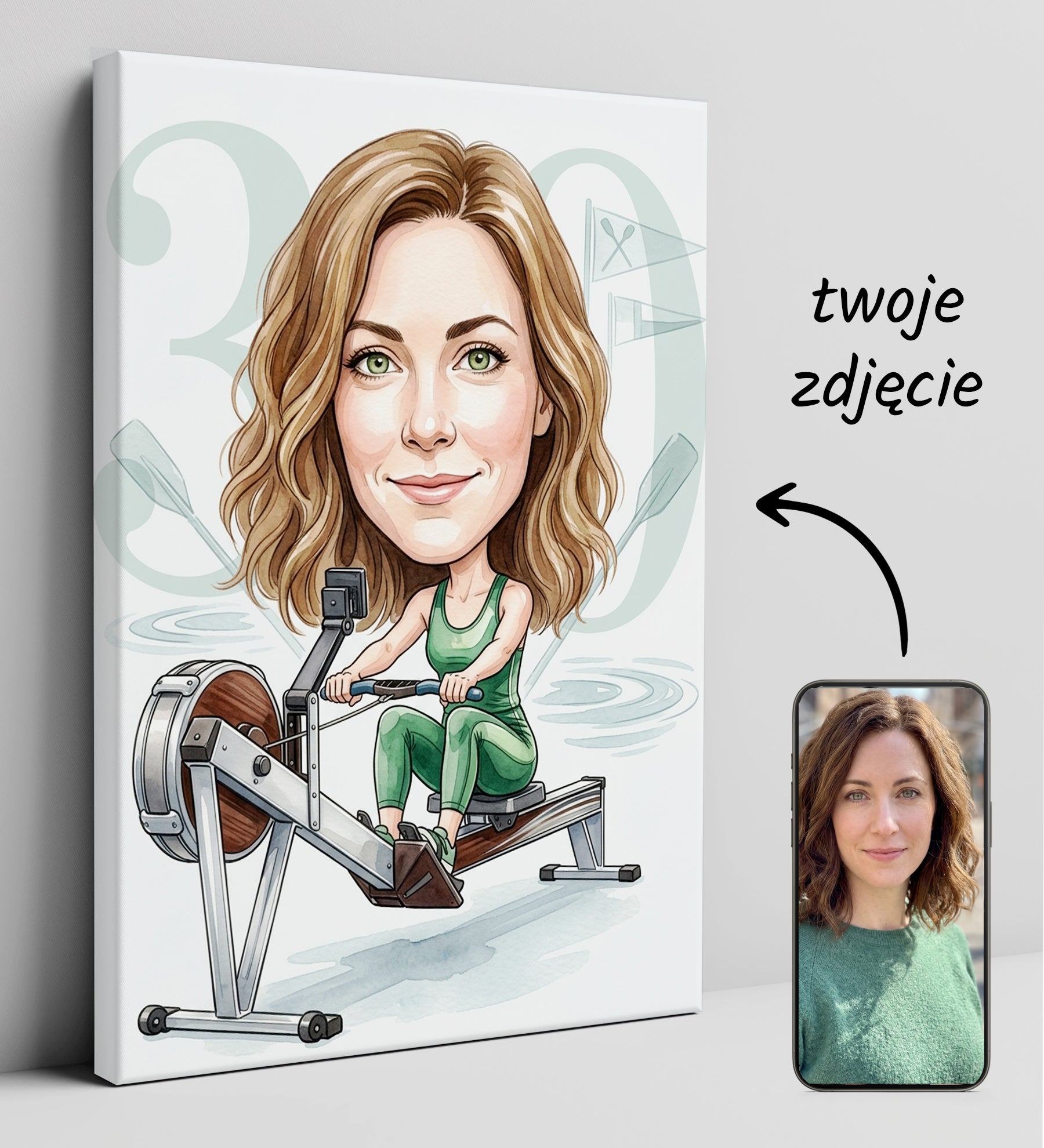 Pomysł na prezent dla wioślarki - personalizowana karykatura ze glowne