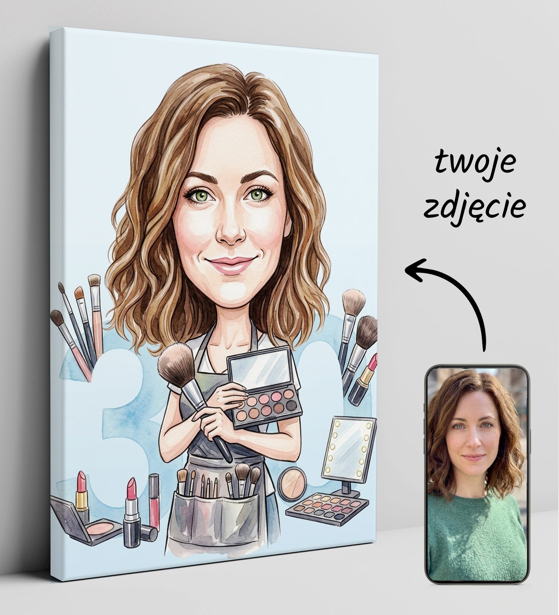Pomysł na prezent dla wizażystki – personalizowana karykatura ze mockup 1