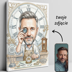 Pomysł na prezent dla zegarmistrza - karykatura personalizowana ze glowne