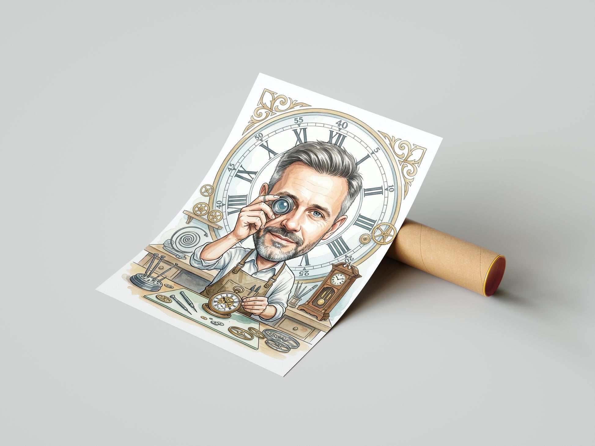 Pomysł na prezent dla zegarmistrza - karykatura personalizowana ze mockup 4