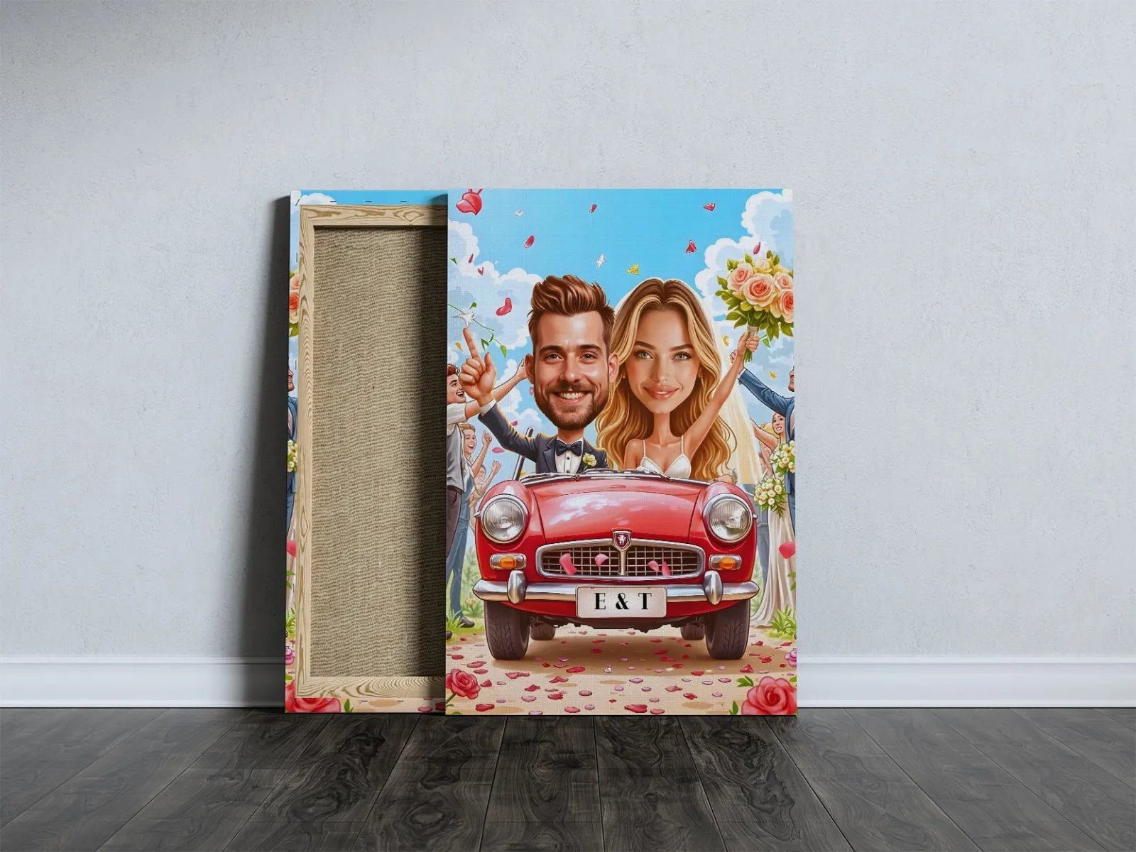 Personalizowany plakat z karykaturą ślubną na prezent dla pary młodej