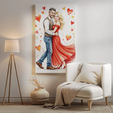 Wibrujący portret pary w akwareli z sercami na prezent ślubny