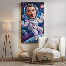 Aksamitna kolorowa kanwa z karykaturą astronauty na prezent urodzinowy dla faceta