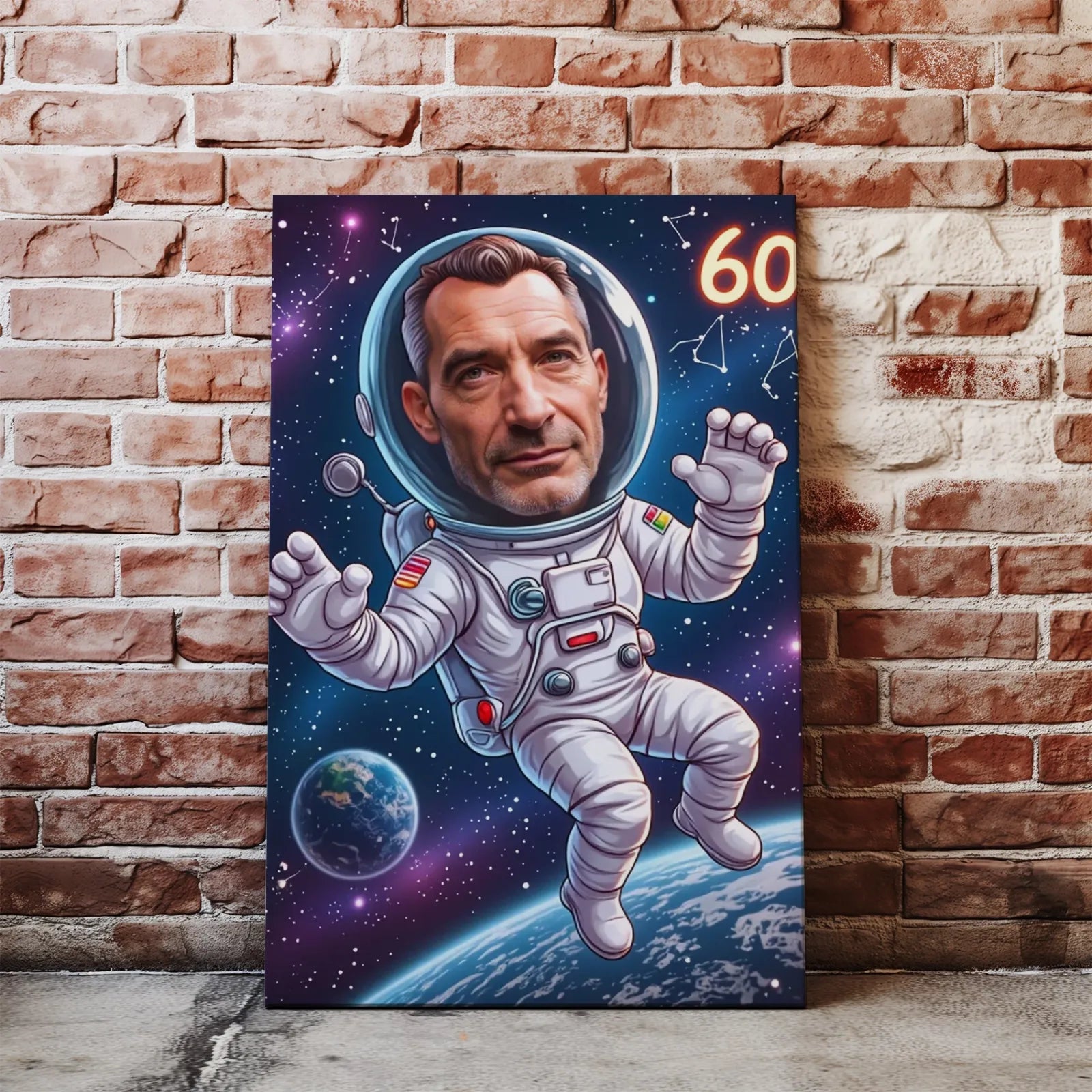 Kosmiczny portret kynowy z astronautą na płótnie, idealny prezent na urodziny dla faceta