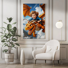 Whimsical dragon and boy illustration in Portret dziecka jako obraz