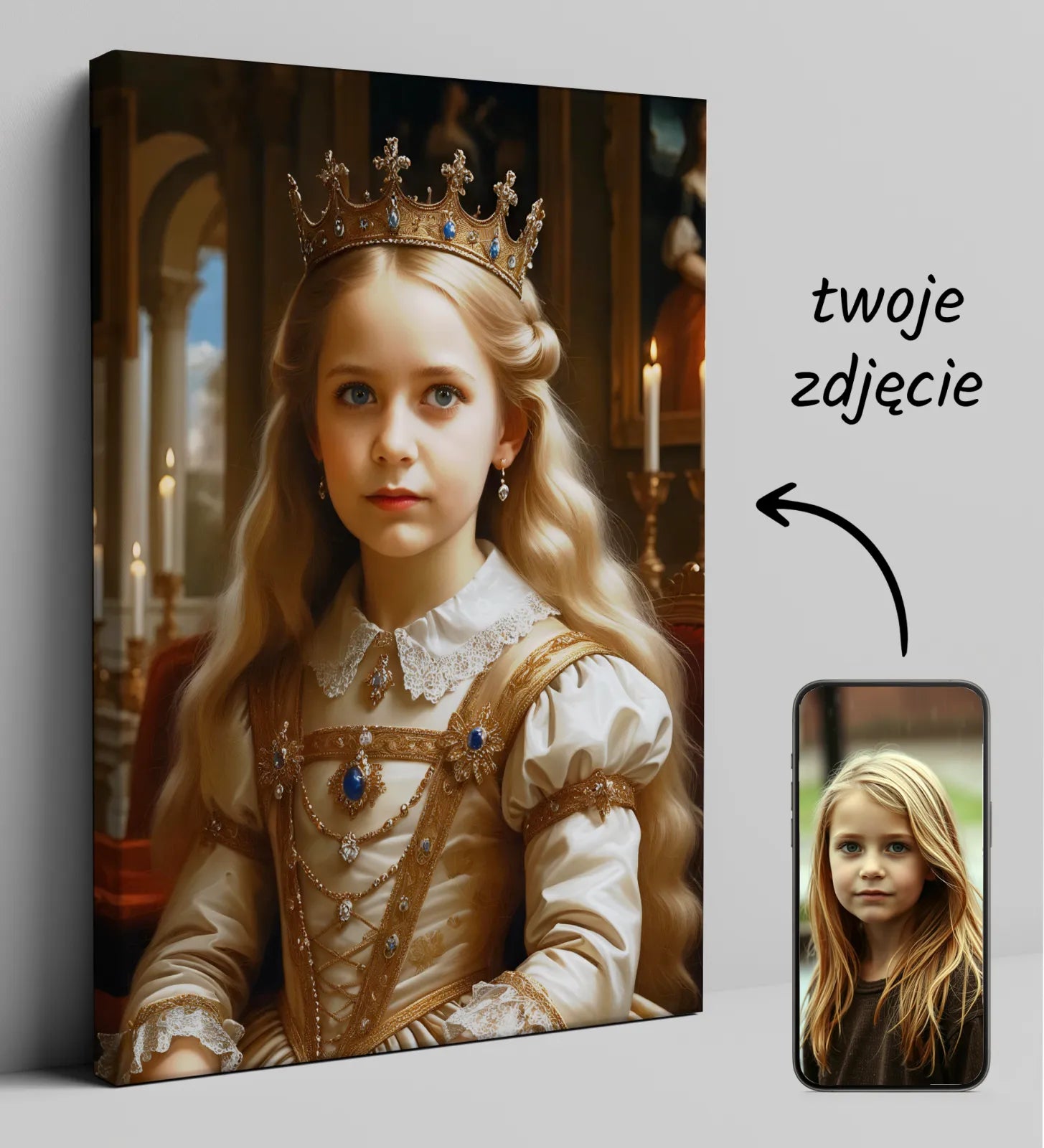 Portret dziewczynki w stylu Renesansowej Królewny na personalizowanej płótnie