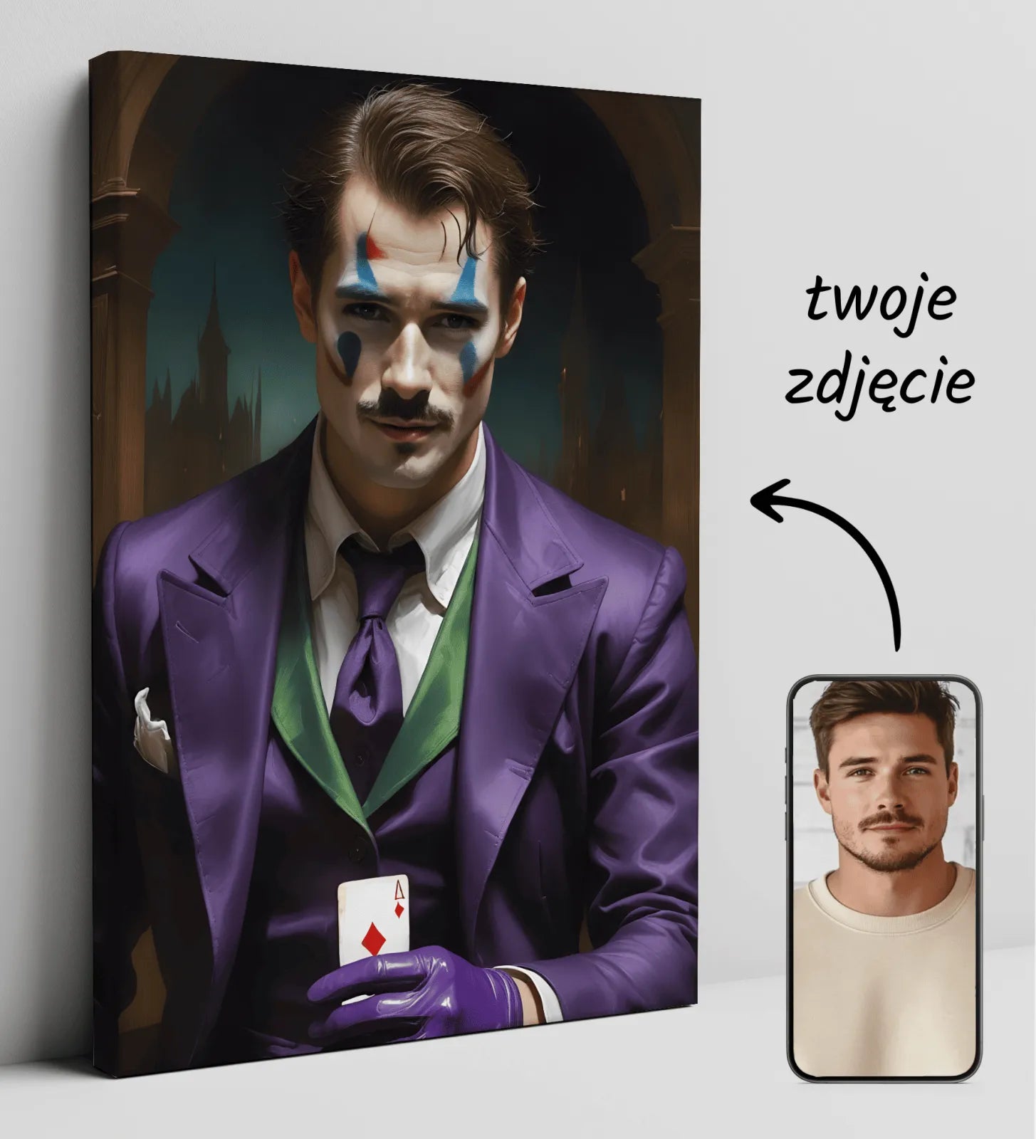 Personalizowany portret Jokera na płótnie w produkcie Portret Jokera