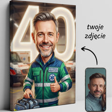 Personalizowany portret karykaturalny ratownika medycznego na 40 glowne