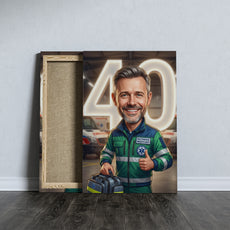 Personalizowany portret karykaturalny ratownika medycznego na 40 mockup 5
