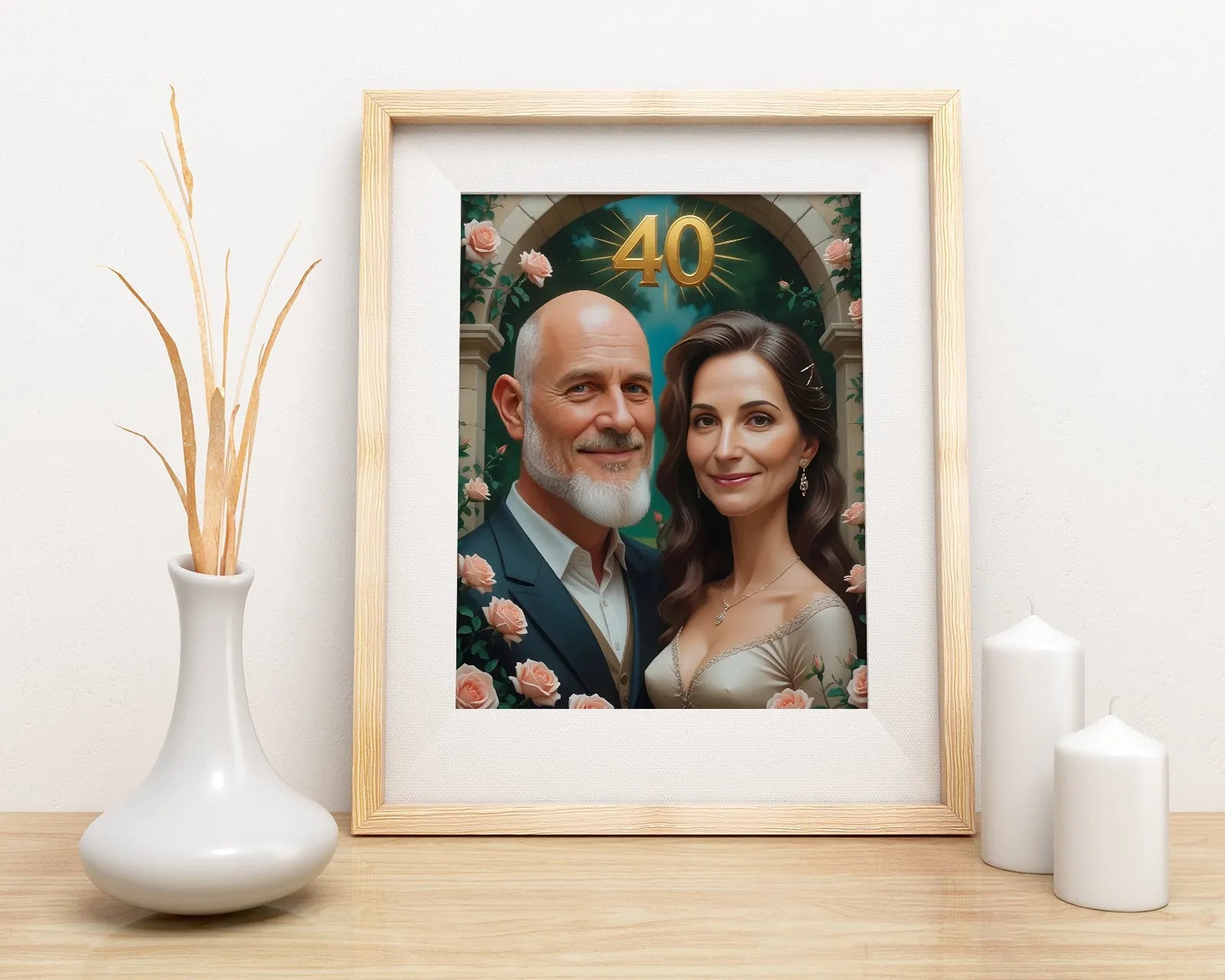 Ramka z portretem pary świętującej 40 lat w stylu olejnym