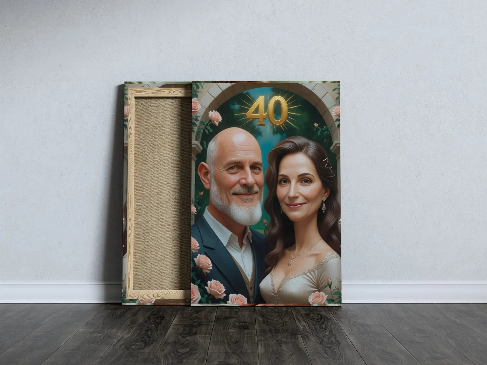 Canvas print portret rocznicowy w stylu olejnym z parą świętującą 40 lat