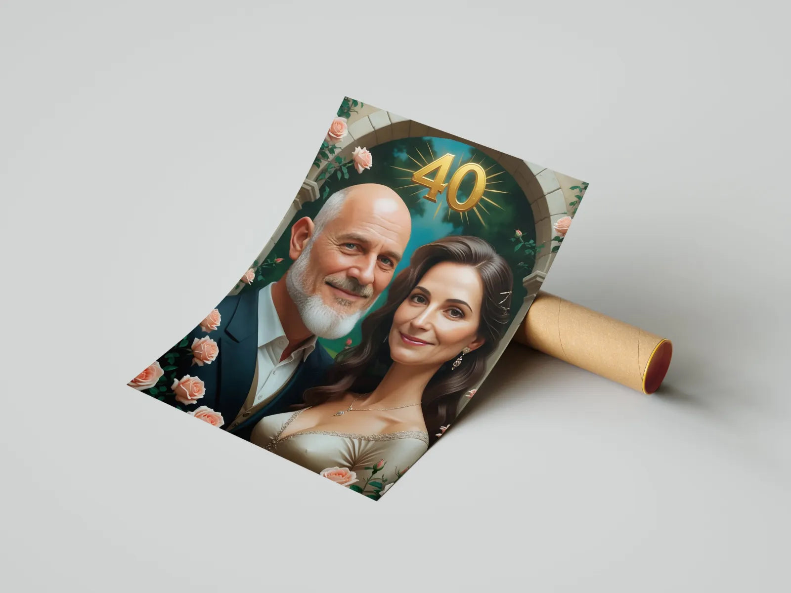 Portret rocznicowy na 40 lat w stylu olejnym, elegancka fotografia pamiątkowa