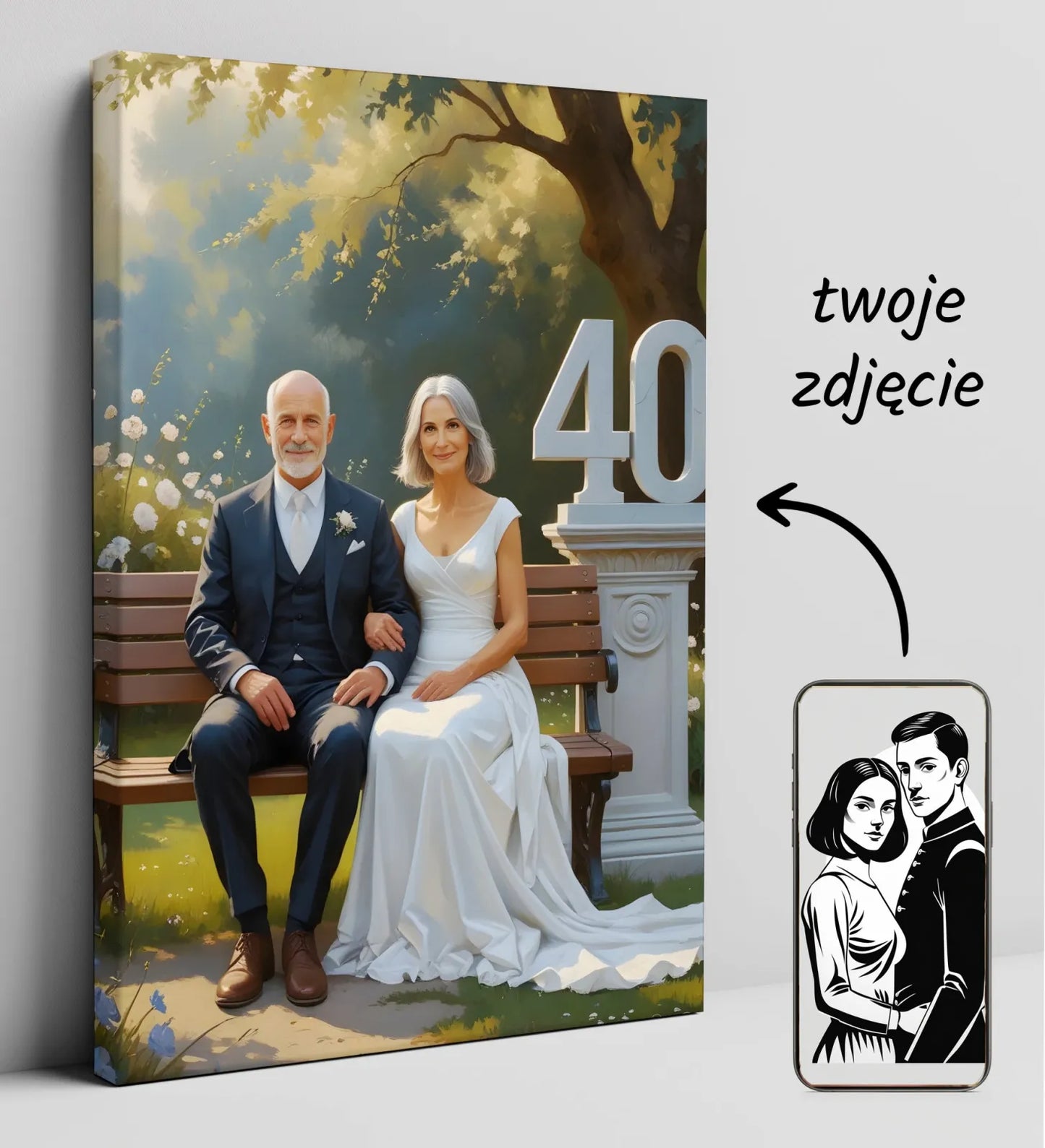 Personalizowana 40. rocznicowa płócienna grafika portretowa w stylu renesansowym