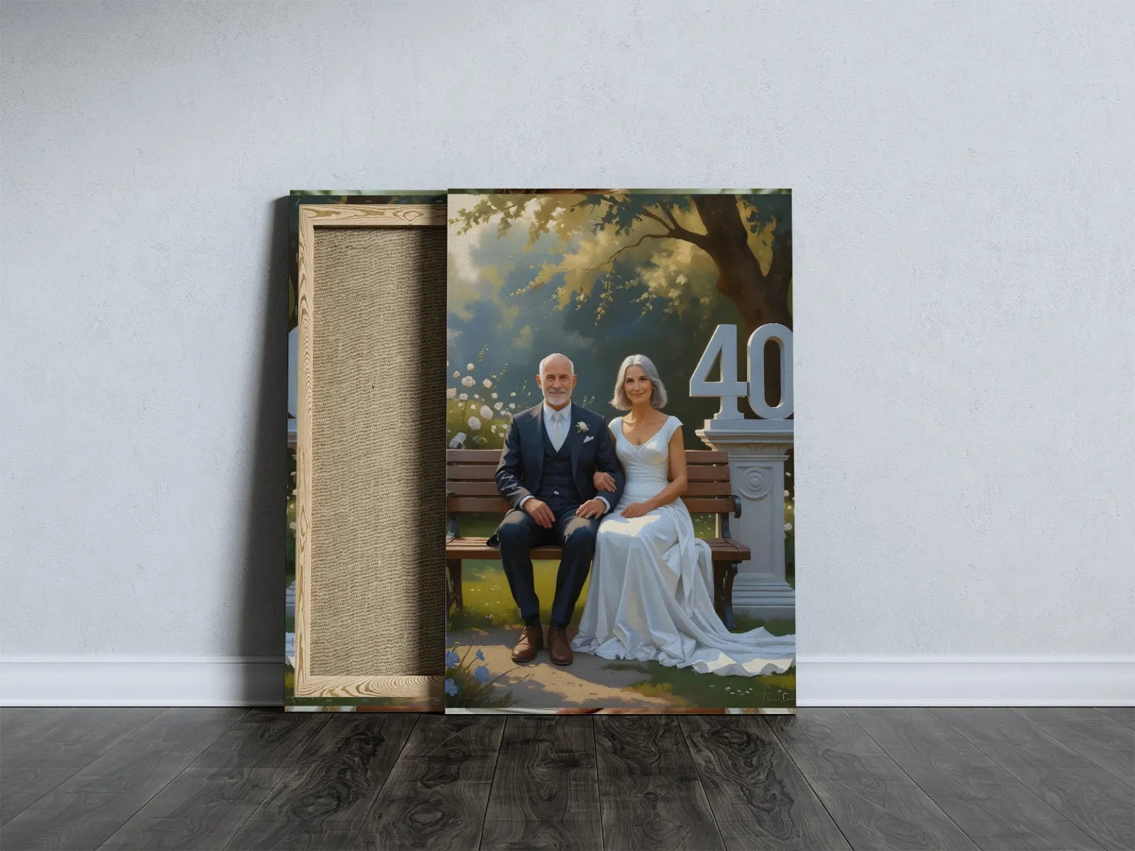 Canvas portret rocznicowy w stylu renesansowym przedstawiający parę świętującą 40 lat razem
