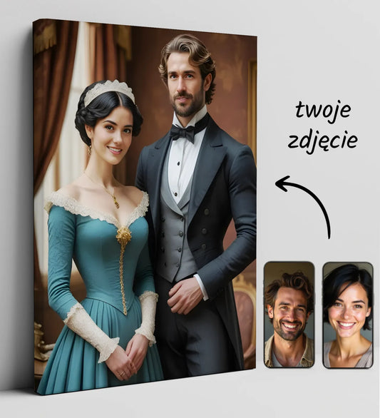 Portret pary w renesansowym stylu na płótnie do personalizacji