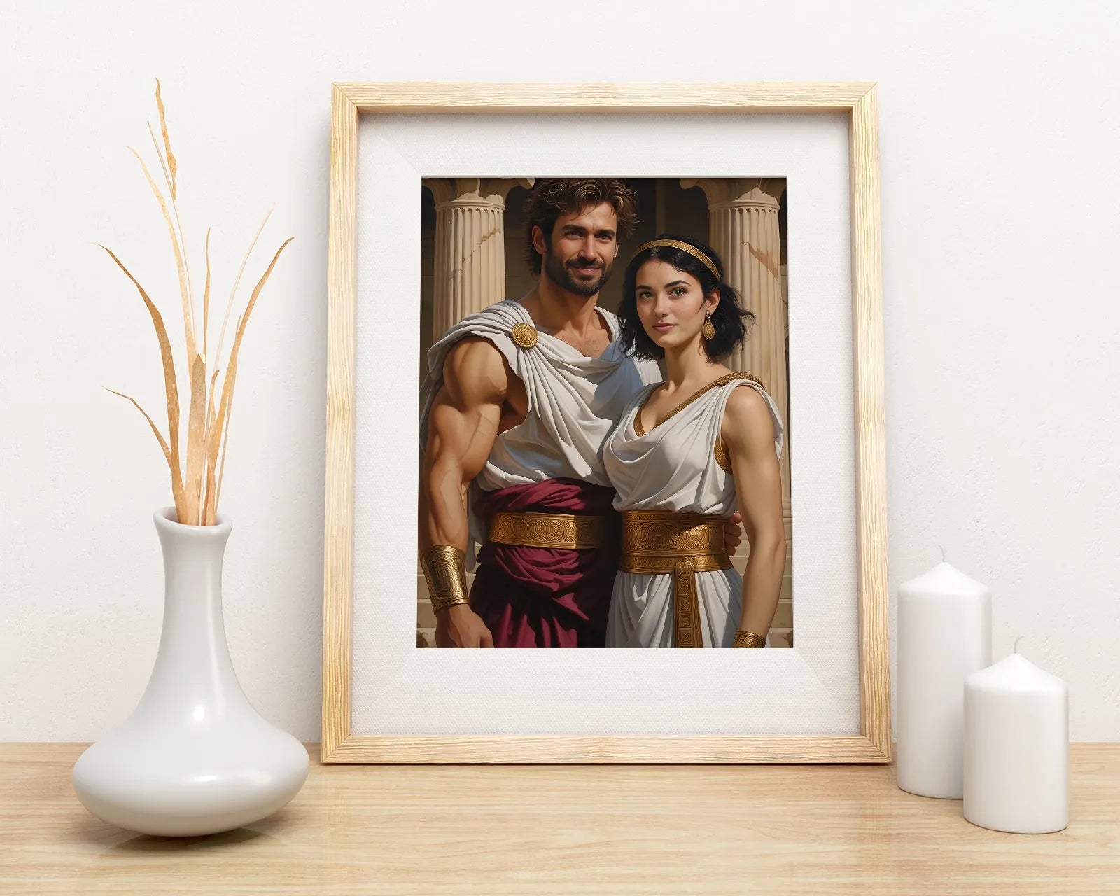 Framed portrait of a couple in ancient Greek attire for Portrety ze zdjęcia w stylu antycznym