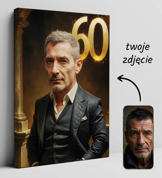 Spersonalizowany portret urodzinowy na płótnie na 60 urodziny dla kolegi