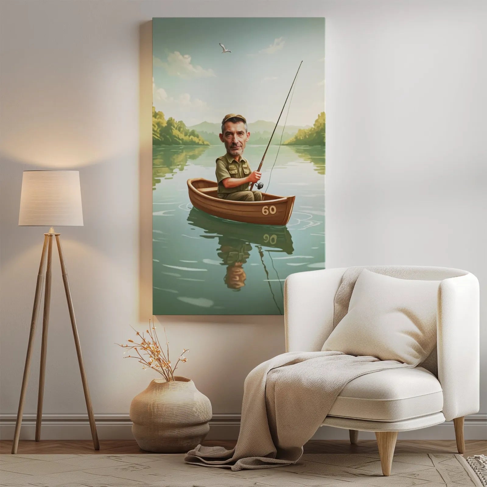 Framed caricature of a fisherman for Urodziny Prezent dla wędkarza karykatura