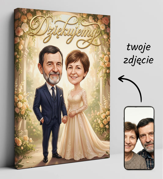 Karykatura dla rodziców – podziękowanie na wesele w stylu ślubnym