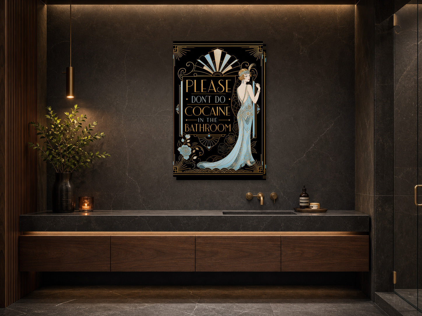Śmieszny plakat do łazienki Please Don’t Do Cocaine mockup 3