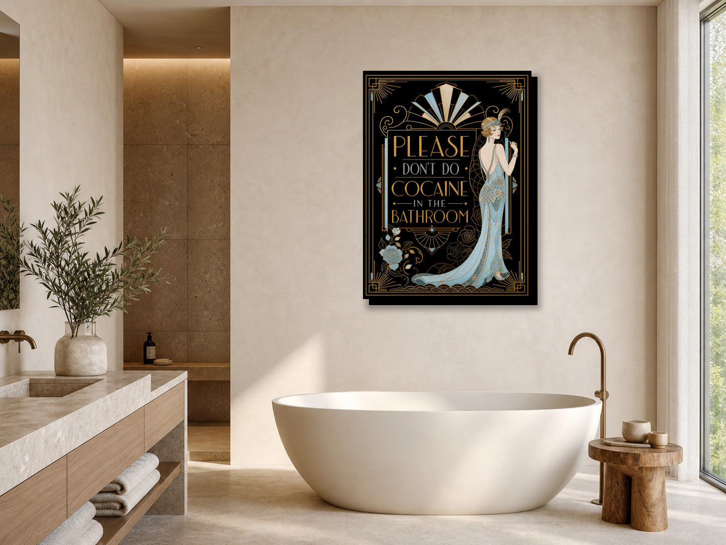 Śmieszny plakat do łazienki Please Don’t Do Cocaine mockup 2
