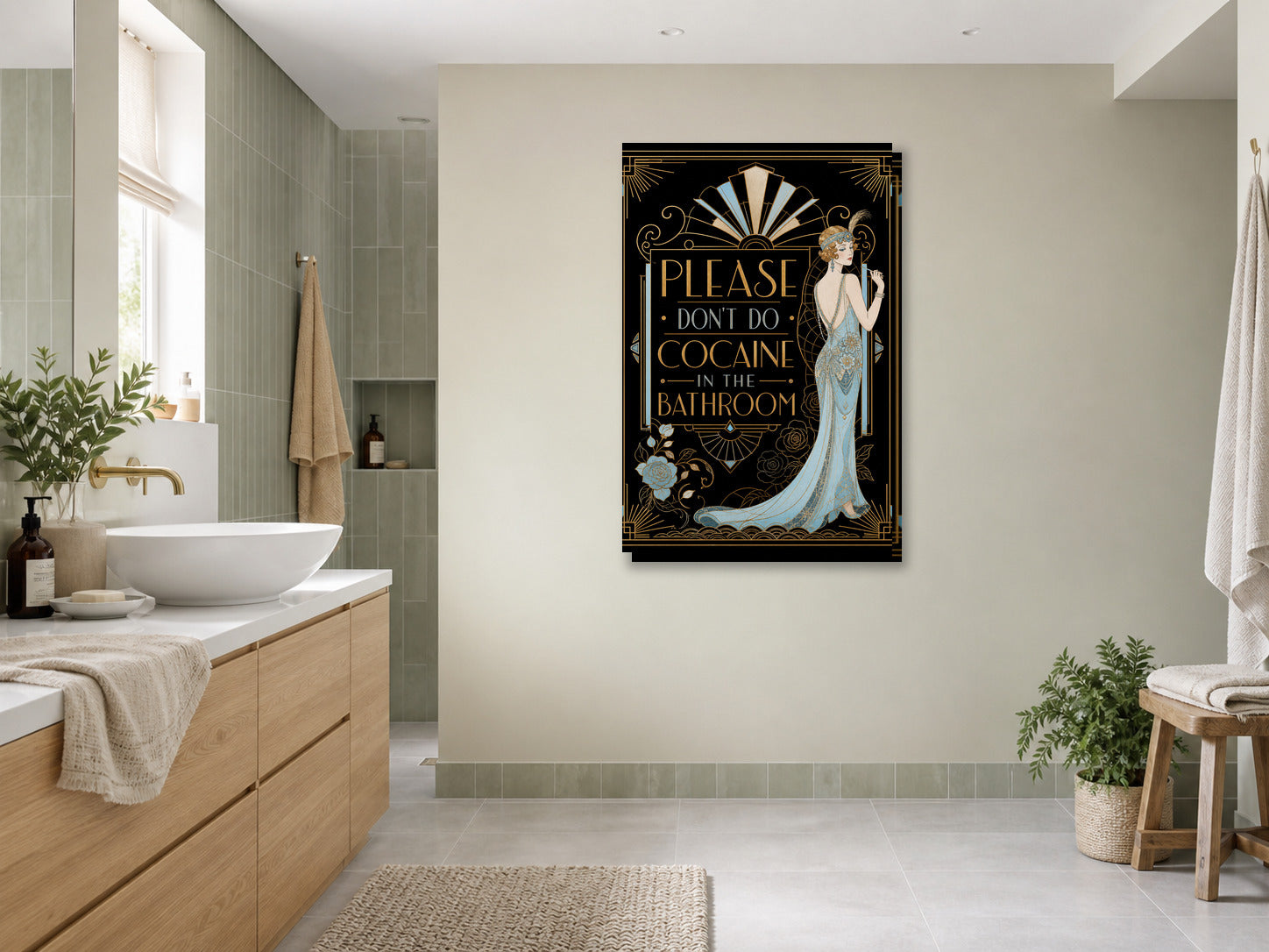 Śmieszny plakat do łazienki Please Don’t Do Cocaine mockup 4