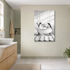 Śmieszny obraz do łazienki – pingwiny w wannie mockup 3