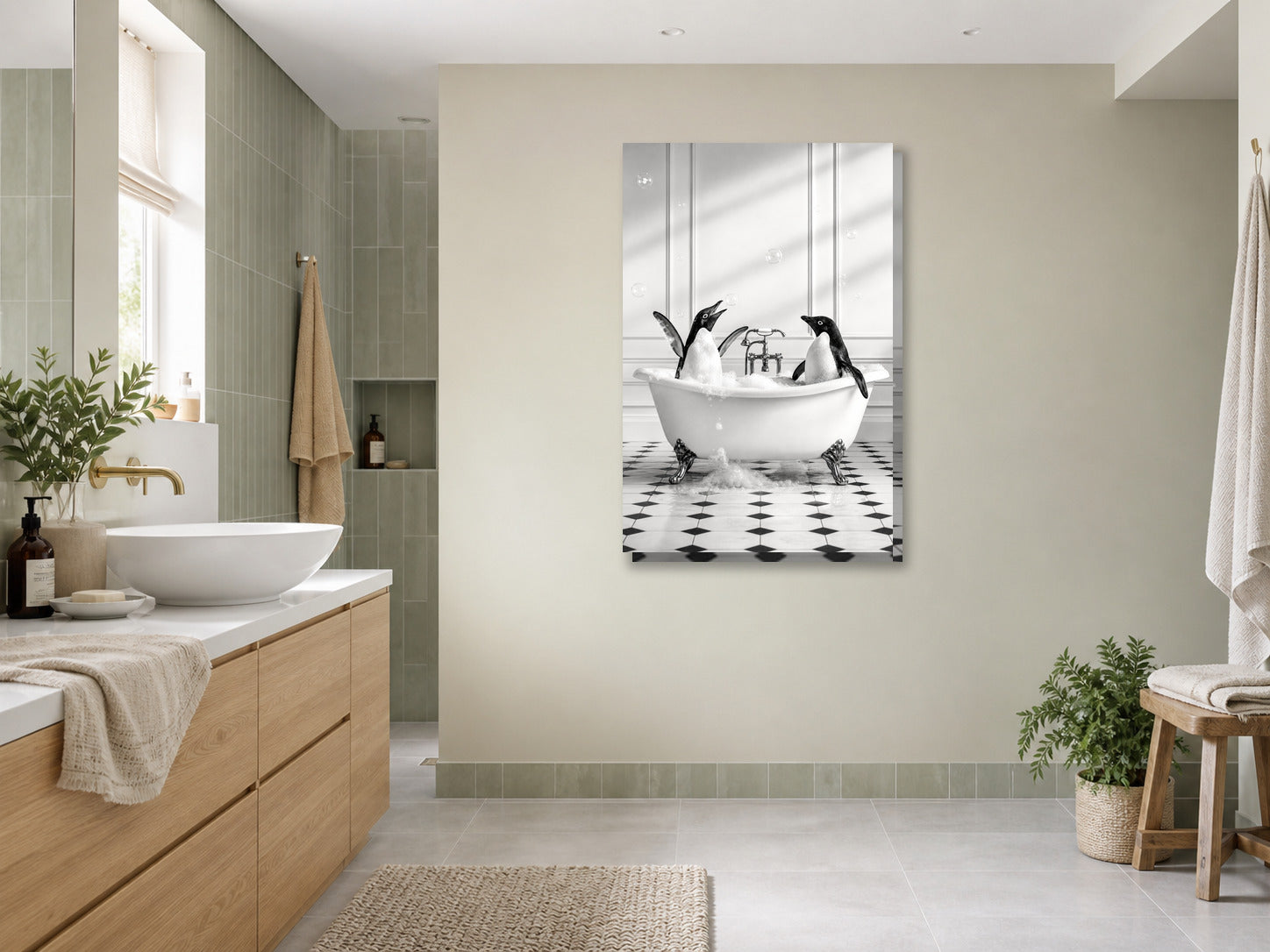 Śmieszny obraz do łazienki – pingwiny w wannie mockup 3