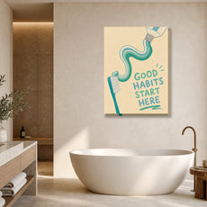 Plakat do łazienki Good Habits Start Here mockup 1