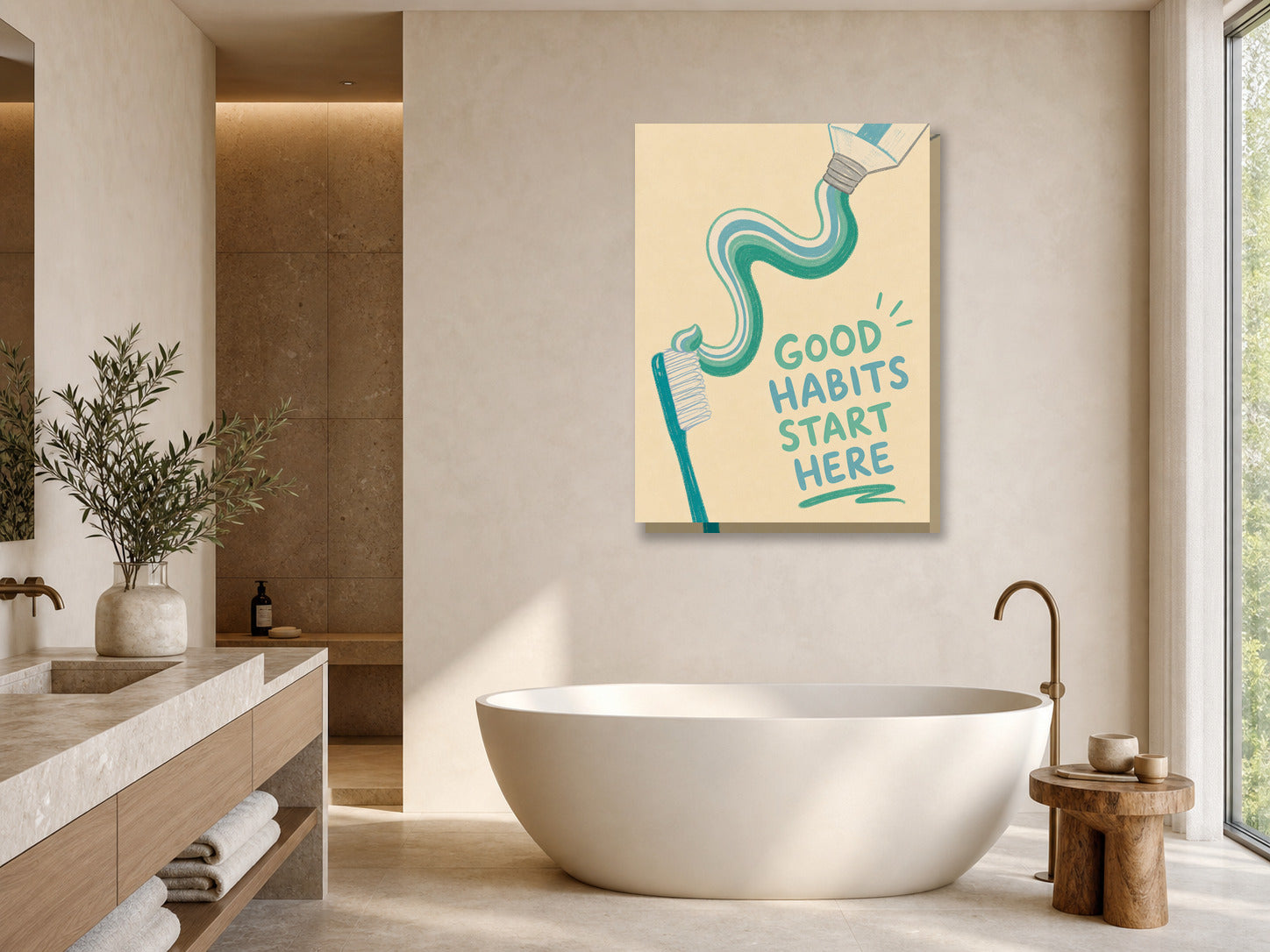 Plakat do łazienki Good Habits Start Here mockup 1