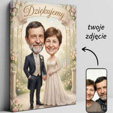 Karykatura dla rodziców – podziękowanie ślubne w romantycznej altanie