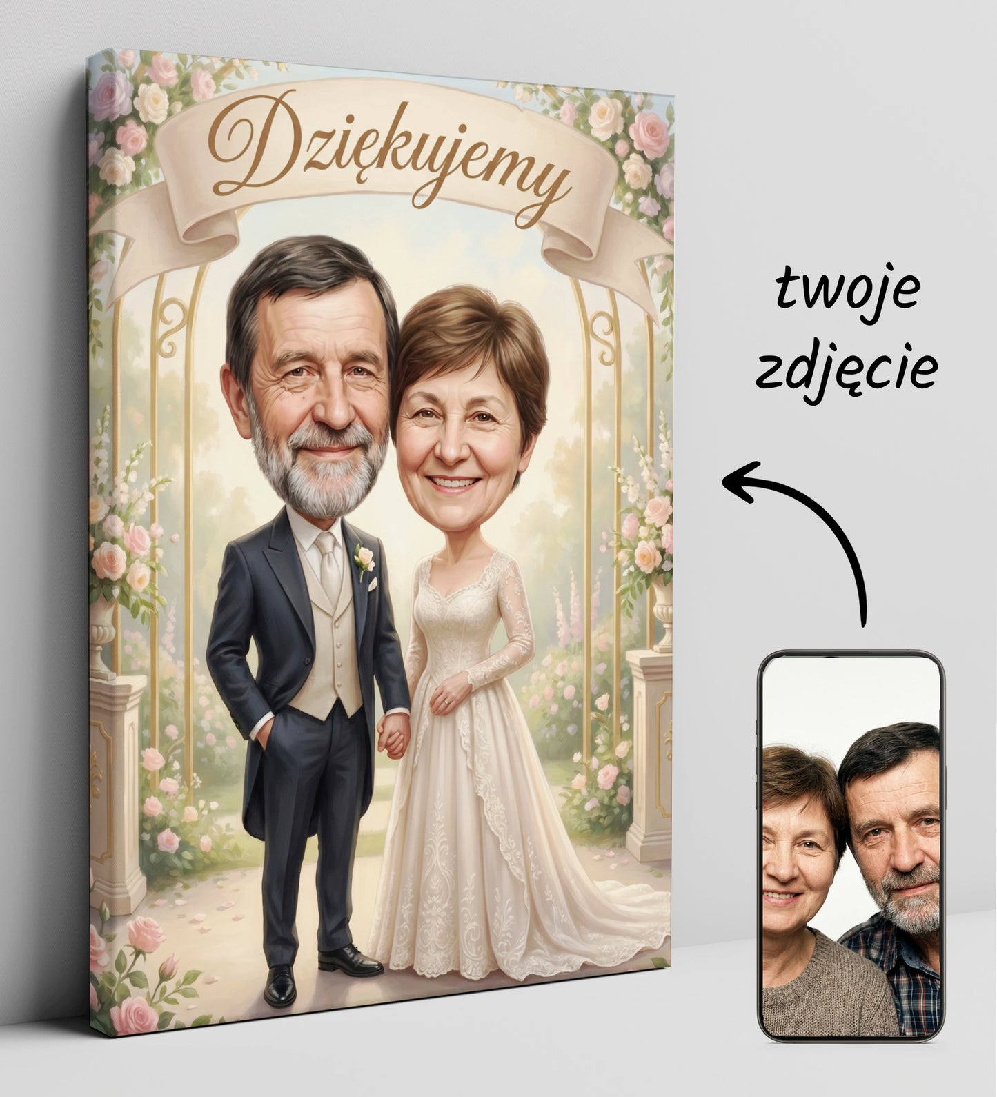 Karykatura dla rodziców – podziękowanie ślubne w romantycznej altanie