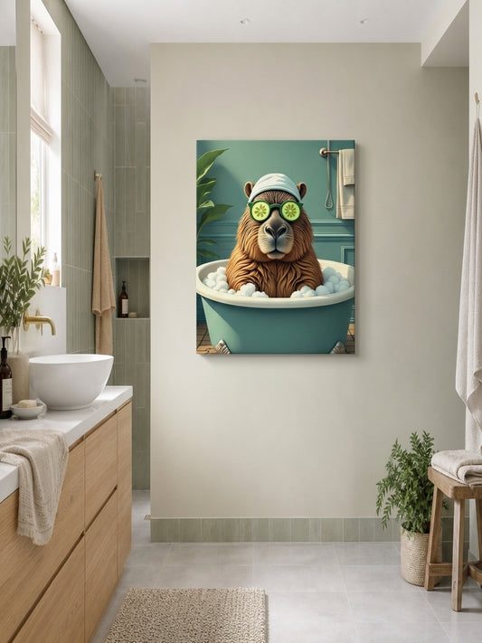 Śmieszny obraz do łazienki Kapibara w wannie spa mockup 2