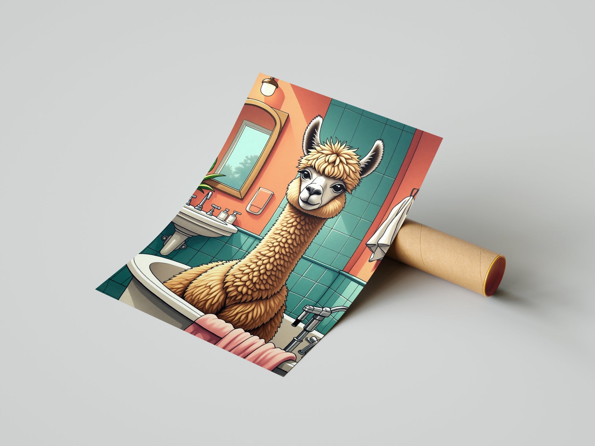 Śmieszny obraz do łazienki Lama w wannie mockup 6