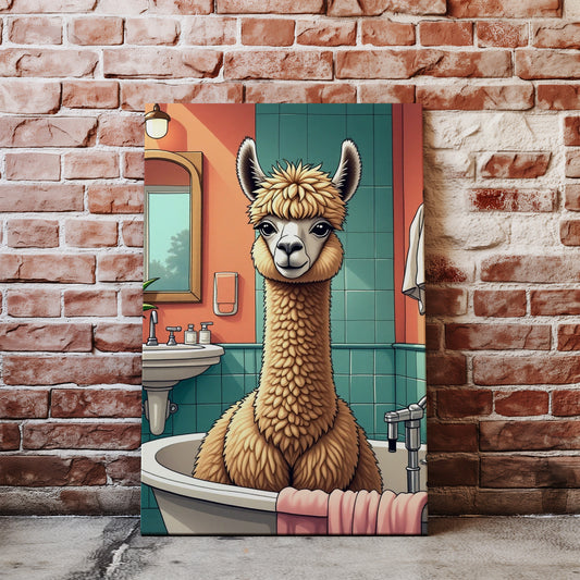 Śmieszny obraz do łazienki Lama w wannie mockup 5