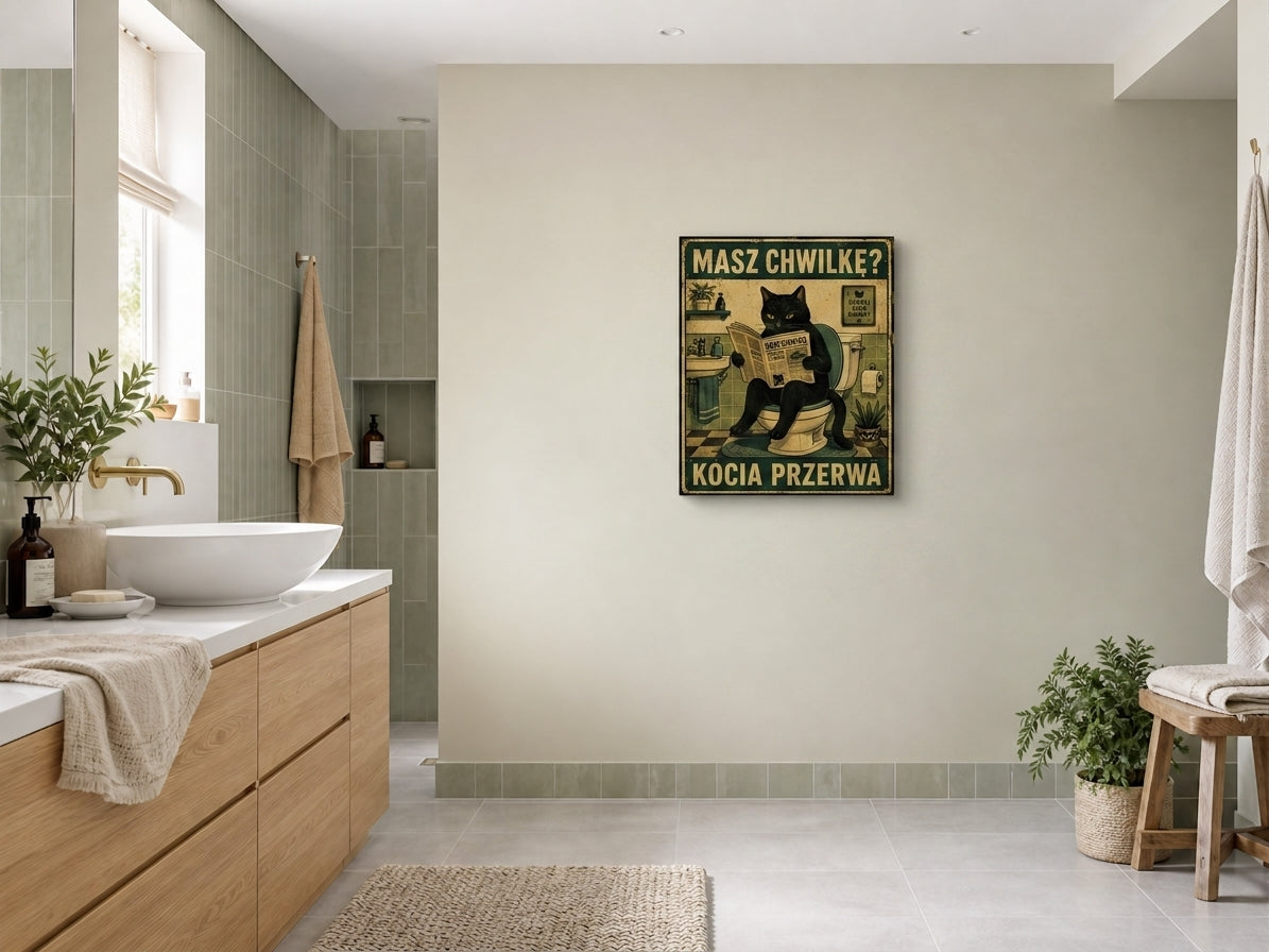Śmieszny obraz do łazienki Masz Chwilkę? Kocia Przerwa mockup 2