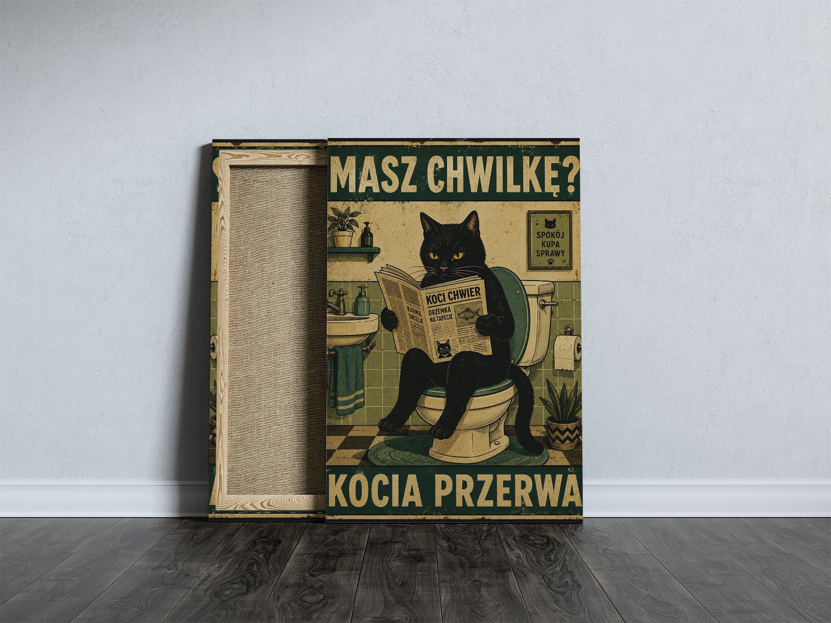 Śmieszny obraz do łazienki Masz Chwilkę? Kocia Przerwa mockup 5