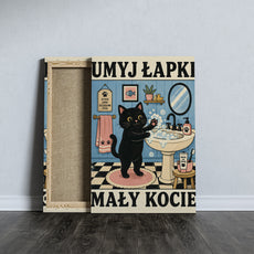 Śmieszny obraz do łazienki Umyj Łapki Mały Kocie mockup 6