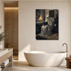 Śmieszny obraz do łazienki z duchem w toalecie mockup 1