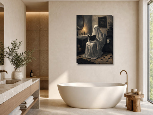 Śmieszny obraz do łazienki z duchem w toalecie mockup 1