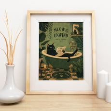 Śmieszny obraz do łazienki z kotem w wannie Meow & Unwind mockup 4