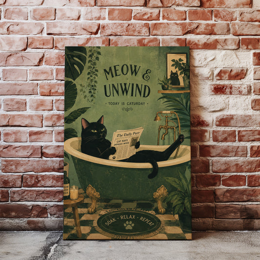 Śmieszny obraz do łazienki z kotem w wannie Meow & Unwind mockup 5
