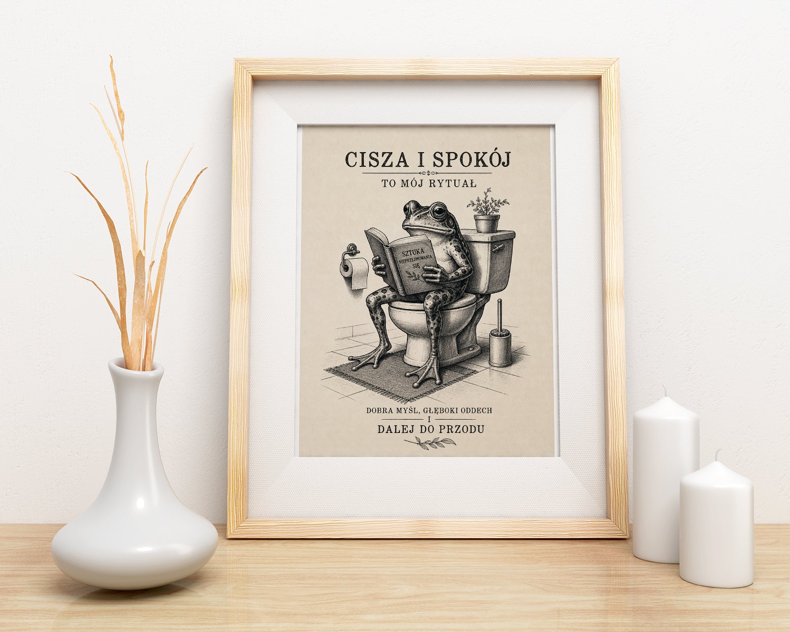 Śmieszny obraz do łazienki z żabą na toalecie mockup 4