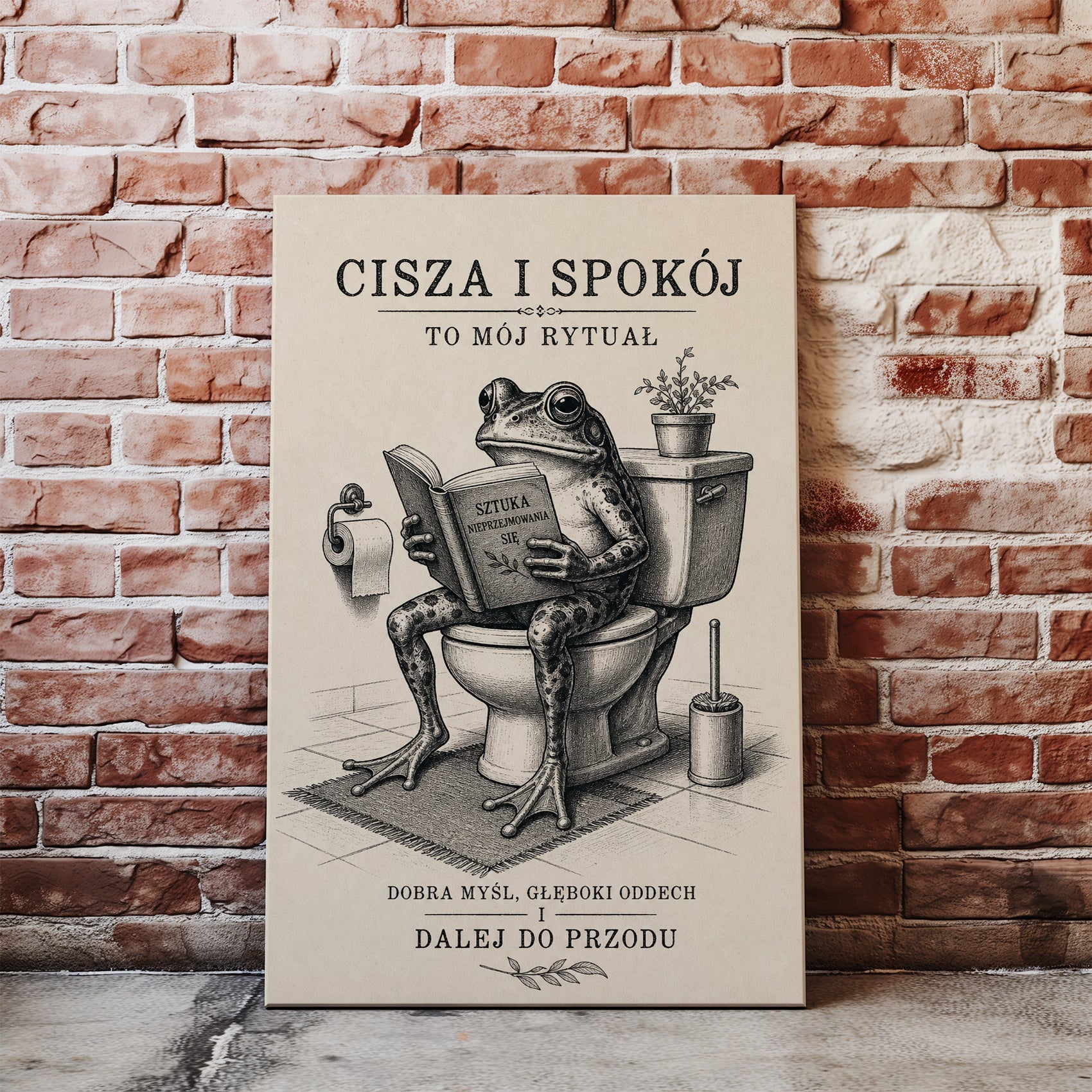 Śmieszny obraz do łazienki z żabą na toalecie glowne