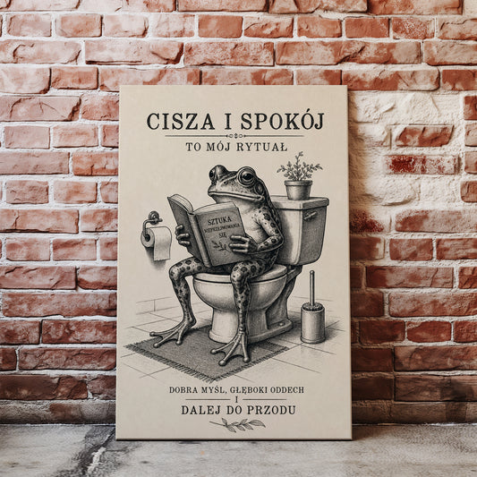 Śmieszny obraz do łazienki z żabą na toalecie glowne