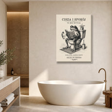 Śmieszny obraz do łazienki z żabą na toalecie mockup 1