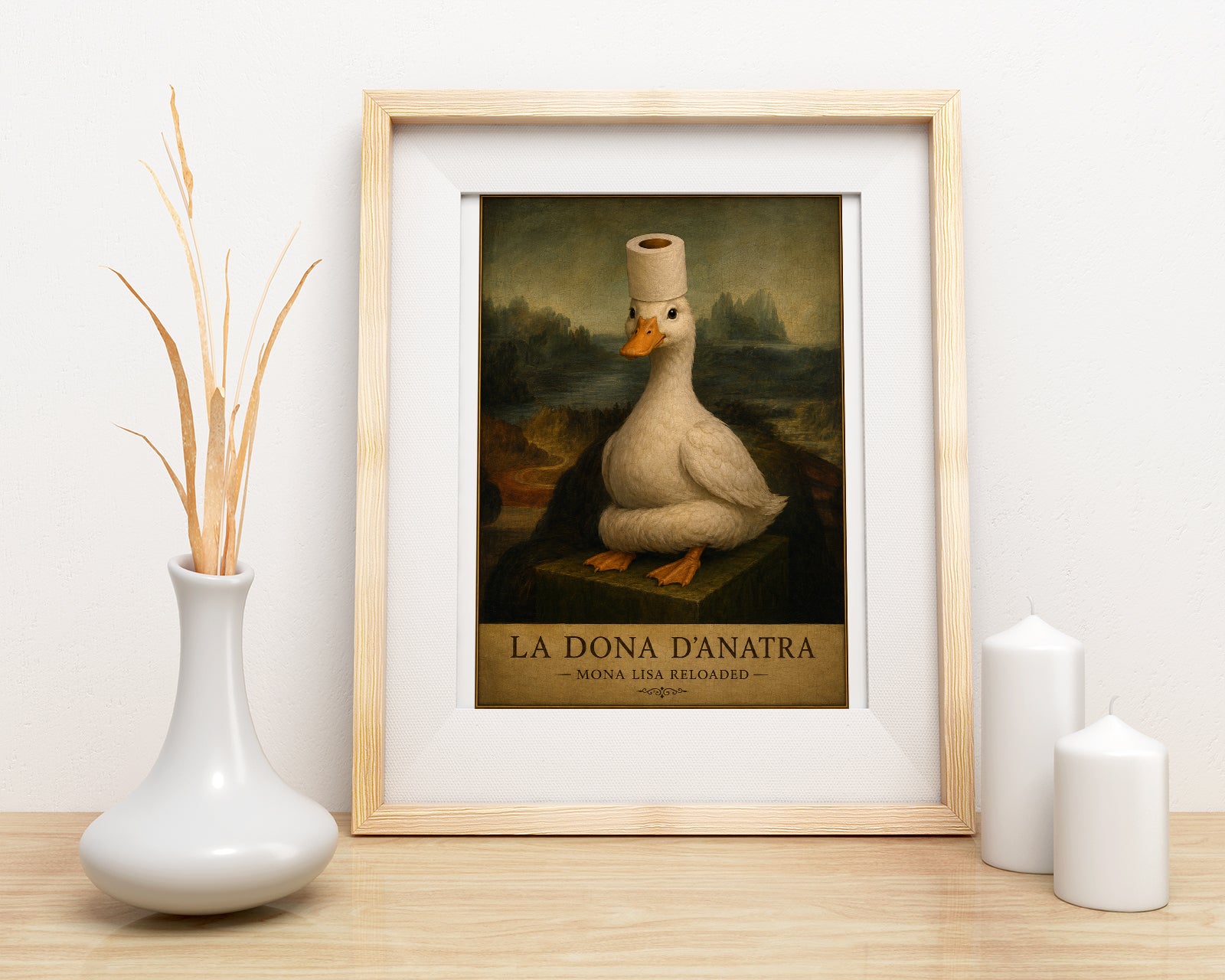 Śmieszny plakat do łazienki Kaczka Mona Lisa Reloaded mockup 4