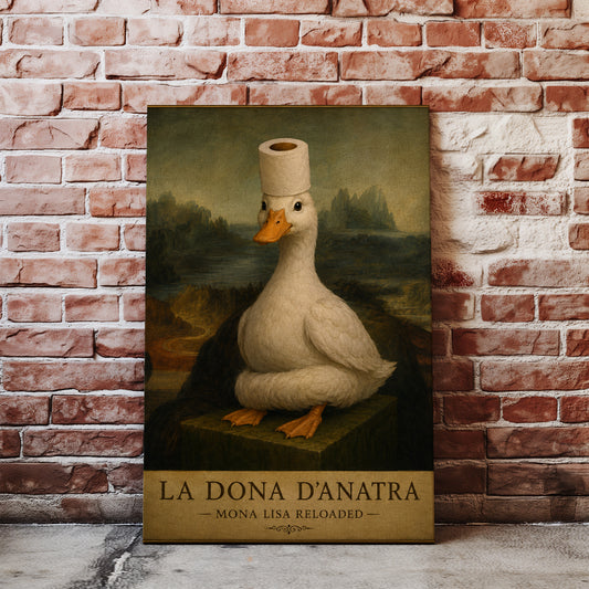 Śmieszny plakat do łazienki Kaczka Mona Lisa Reloaded mockup 5